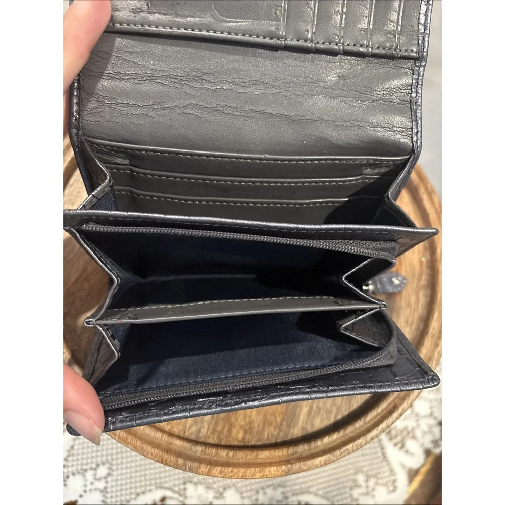 VTG Coach Ashley Gray CrocodileEmbossed Leather Medium Flap FoldWallet Pewter